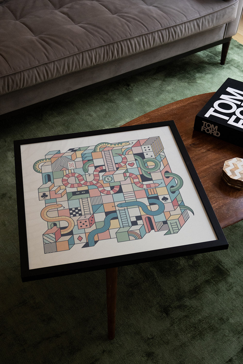 "Mental Block 12" by Rick Crane displayed in a styled interior, fine art print in black frame. |type=lifestyle|