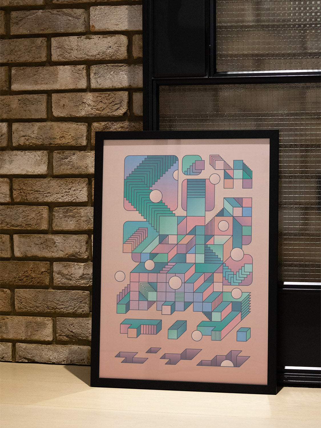 "Shape Shift 05" by Rick Crane, fine art print in black frame displayed in a styled interior setting. |type=lifestyle|