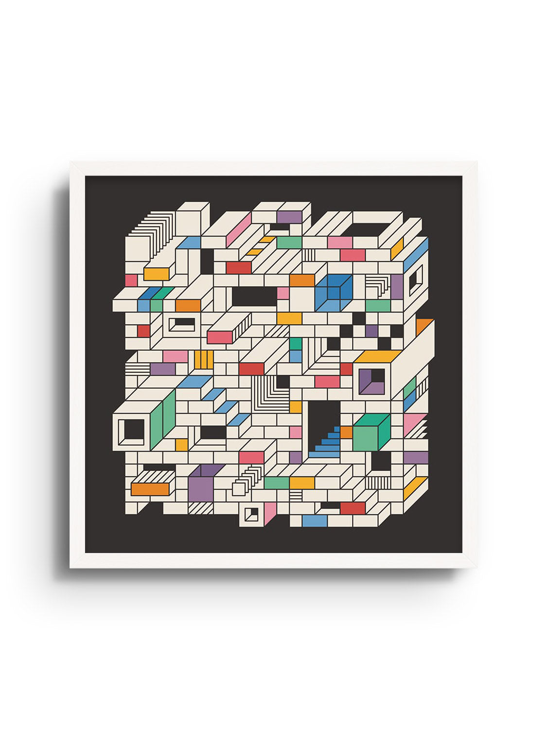 "Mental Block 06" fine art print by Rick Crane in white frame, featuring abstract geometric design. |frame=White Frame|