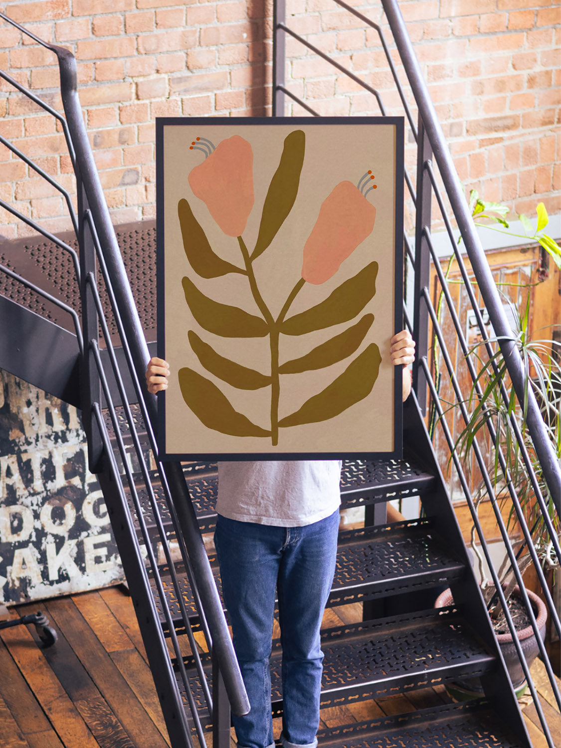 "Pretty And Pink" by Sophie Deller in black frame, displayed in a styled interior setting. |type=lifestyle|