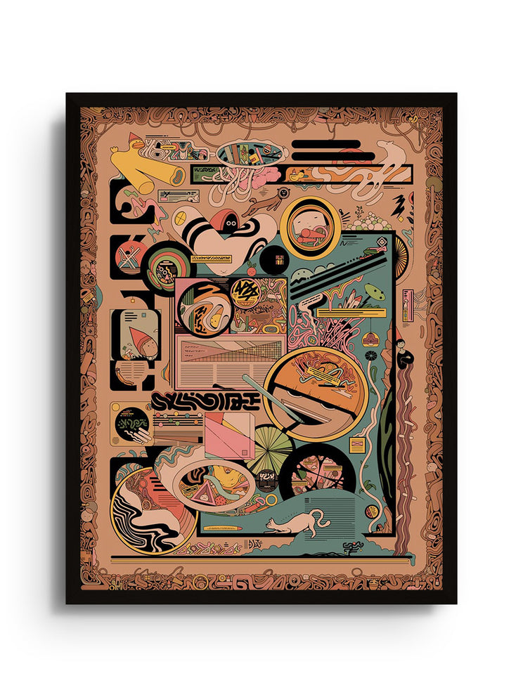 "Krabobitz" by Ori Toor fine art print in black frame, showcasing abstract patterns and vibrant colors. |frame=Black Frame|