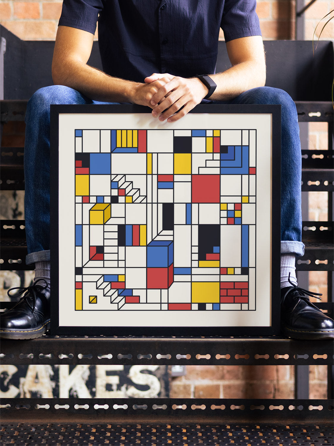 "Piet's Trap" by Rick Crane, fine art print in black frame displayed in styled interior setting. |type=lifestyle|