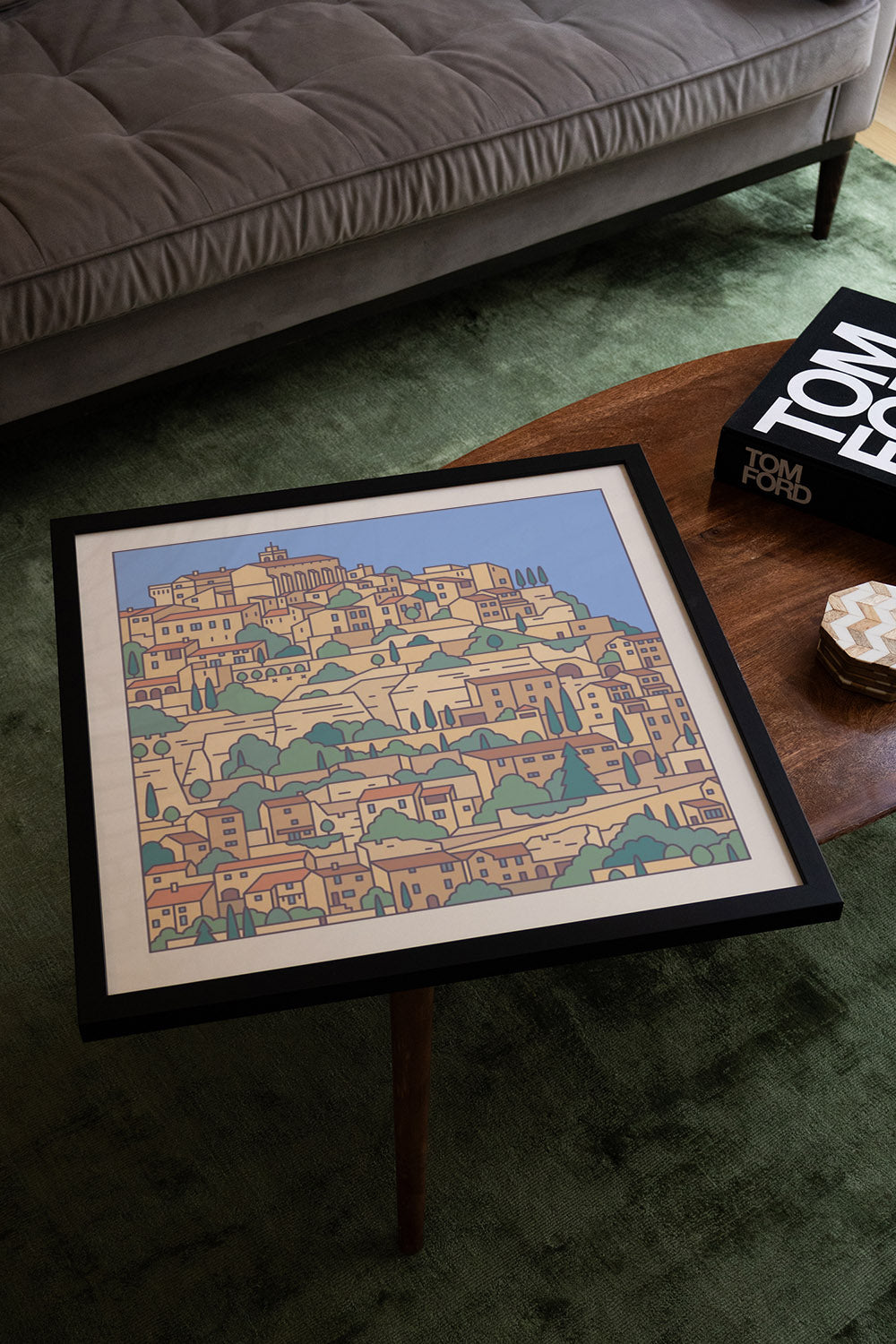 "Settlements 12 – Gordes, France by Rick Crane in a black frame displayed in a styled interior setting" |type=lifestyle|