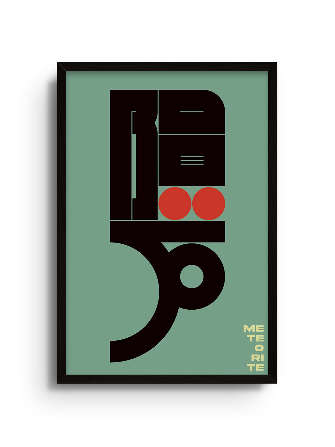 "隕石 (Meteorite)" by Kenichi Minami in black frame, fine art print displaying abstract cosmic elements.