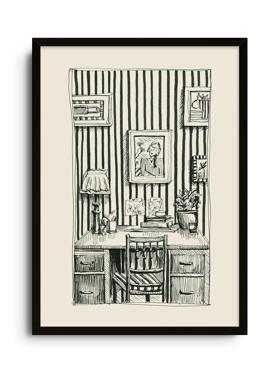 "Work From Home" fine art print by Emma Louise in black frame, showcasing modern home office inspiration. |frame=Black Frame|