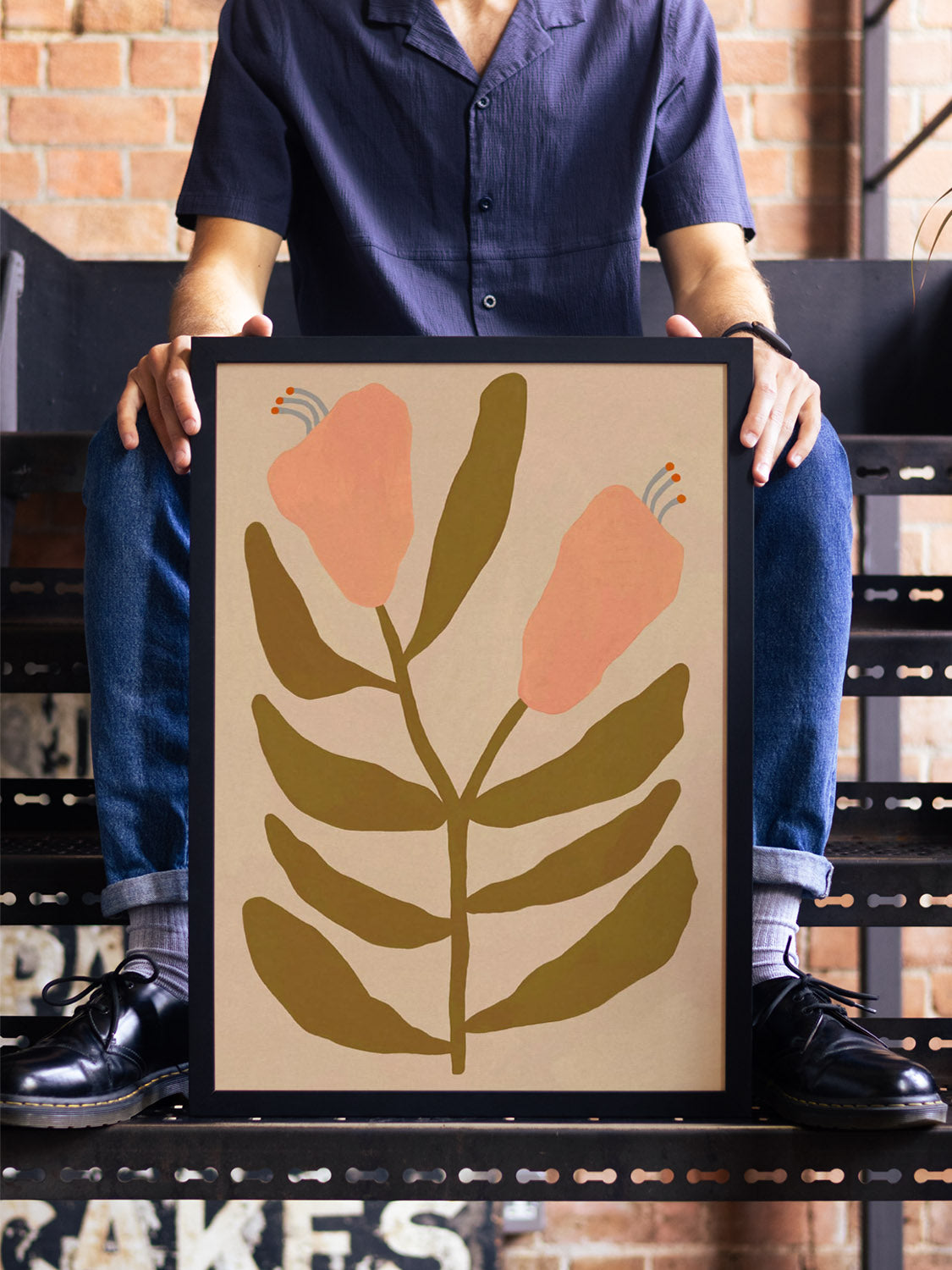 "Pretty And Pink" by Sophie Deller in black frame, displayed in styled interior setting, fine art print. |type=lifestyle|