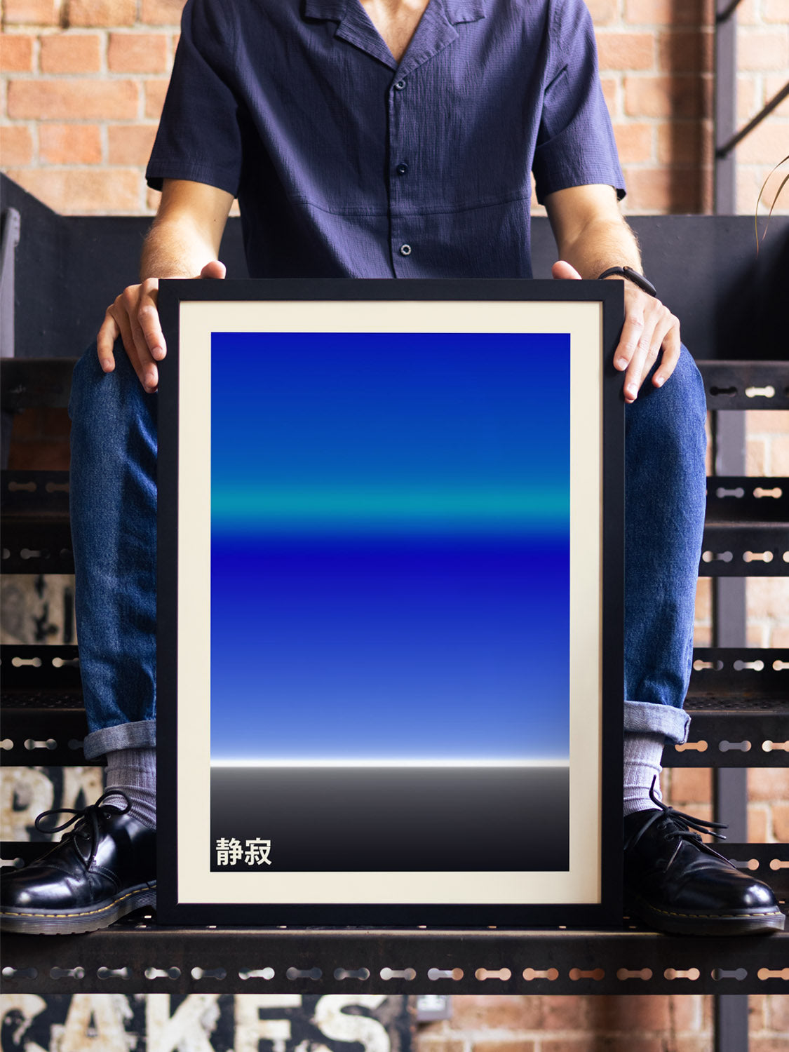 "Silence" by Karl Westbrook in black frame displayed in stylish interior setting |type=lifestyle|