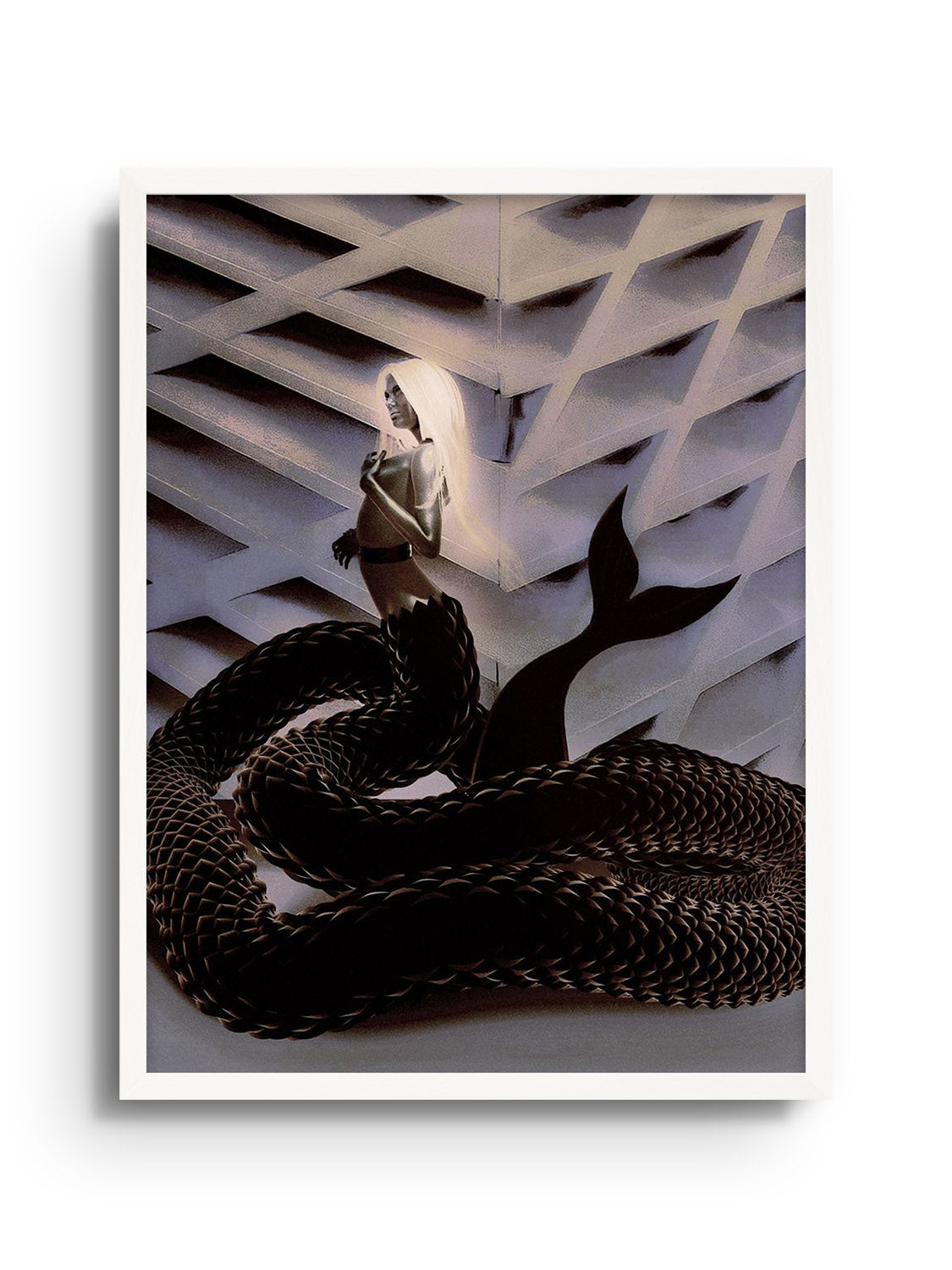 Fine art print "The Woman Clothed in Mischief" by denisa rahma displayed in white frame.