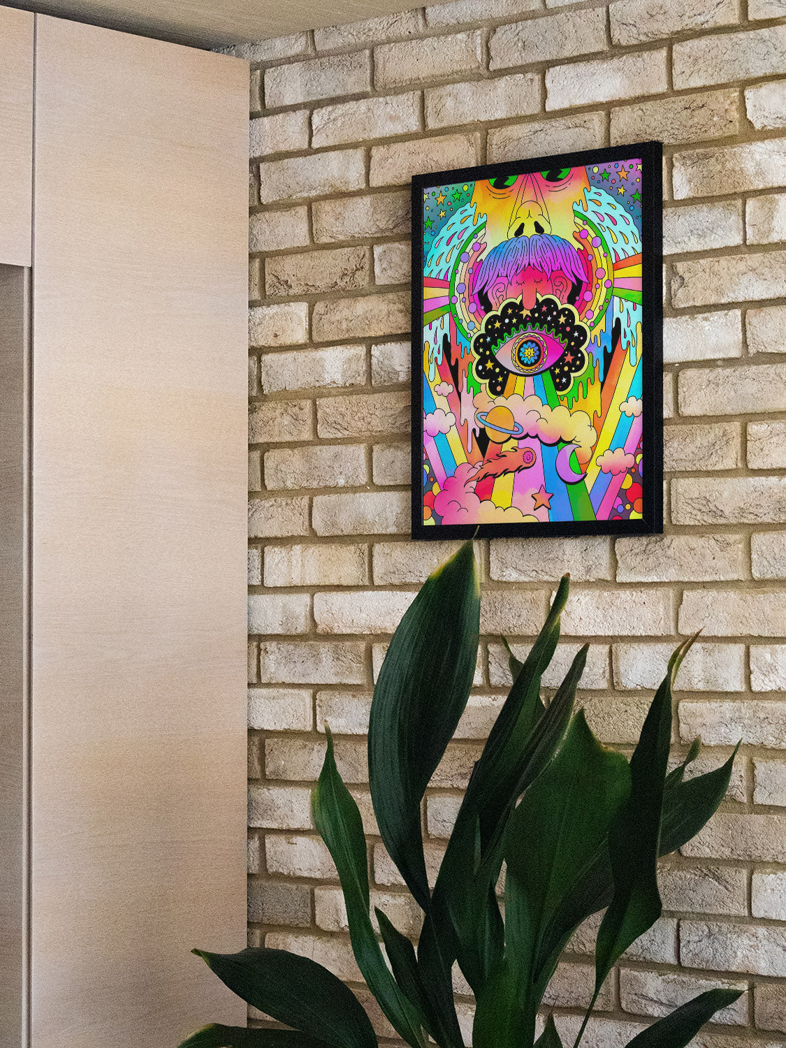 Cosmic Cogitation by James Carey in black frame displayed in a modern interior setting. |type=lifestyle|
