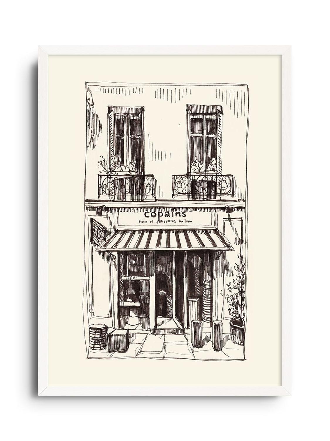 "Copains" by Emma Louise, fine art print in white frame, showcasing vibrant characters, perfect for modern decor. |frame=White Frame|