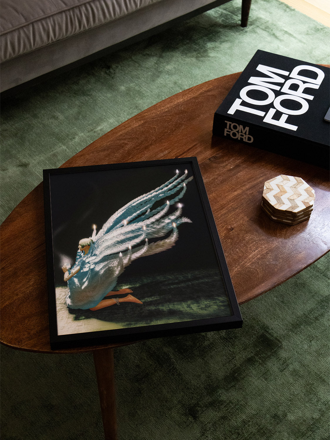 "Playing God by denisa rahma displayed in modern interior, fine art print in white frame"