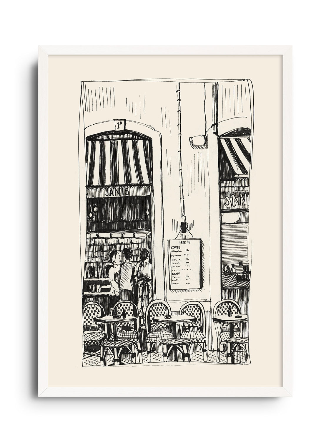 "Fine art print 'Cafe Janis' by Emma Louise in white frame" |frame=White Frame|