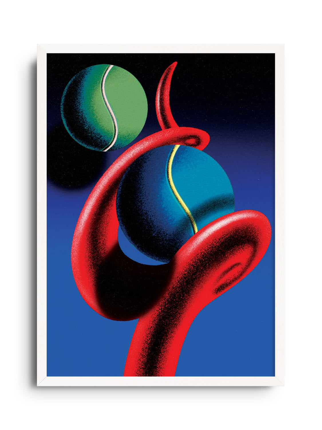 Fine art print "Spiraling Game" by Sheyi Adebayo displayed in white frame. |frame=White Frame|