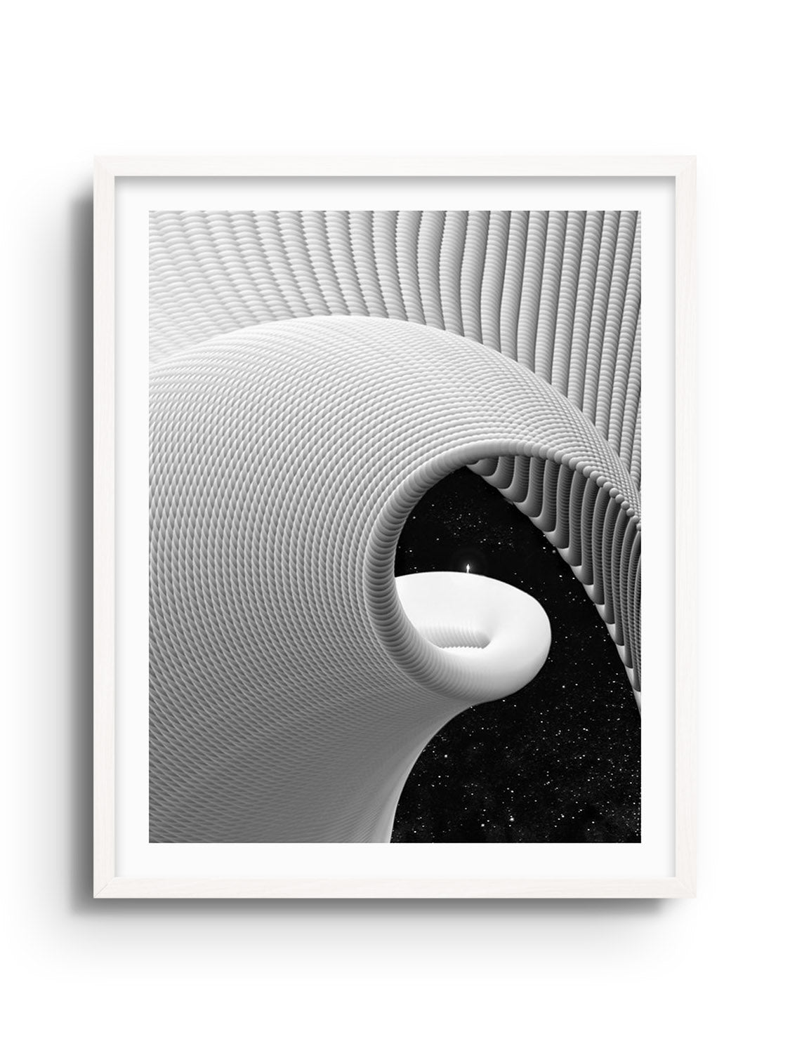 "User Flow" by Michael Strevens, fine art print in white frame, depicting intricate patterns and fluid motion.