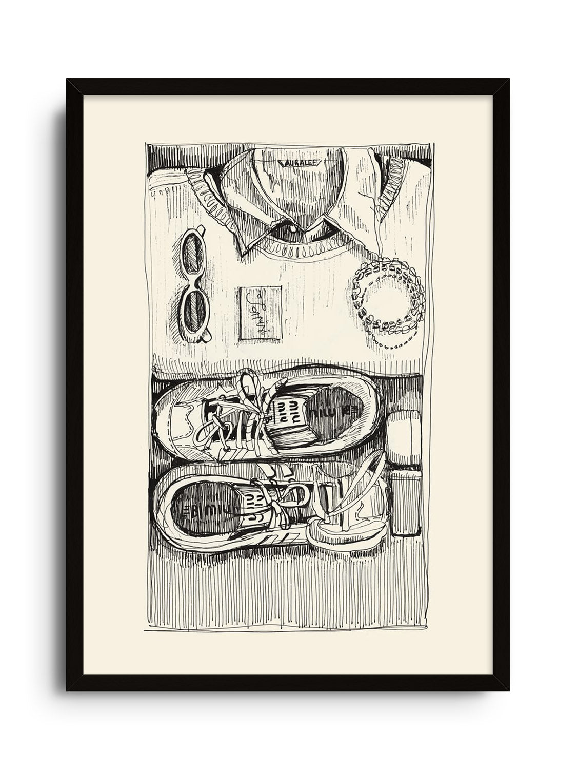 "Daily Flat Lays" fine art print by Emma Louise displayed in black frame. |frame=Black Frame|