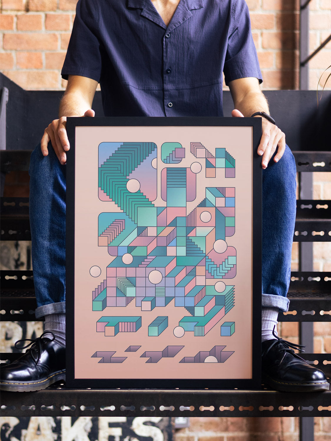 "Shape Shift 05" by Rick Crane in black frame displayed in styled interior setting |type=lifestyle|