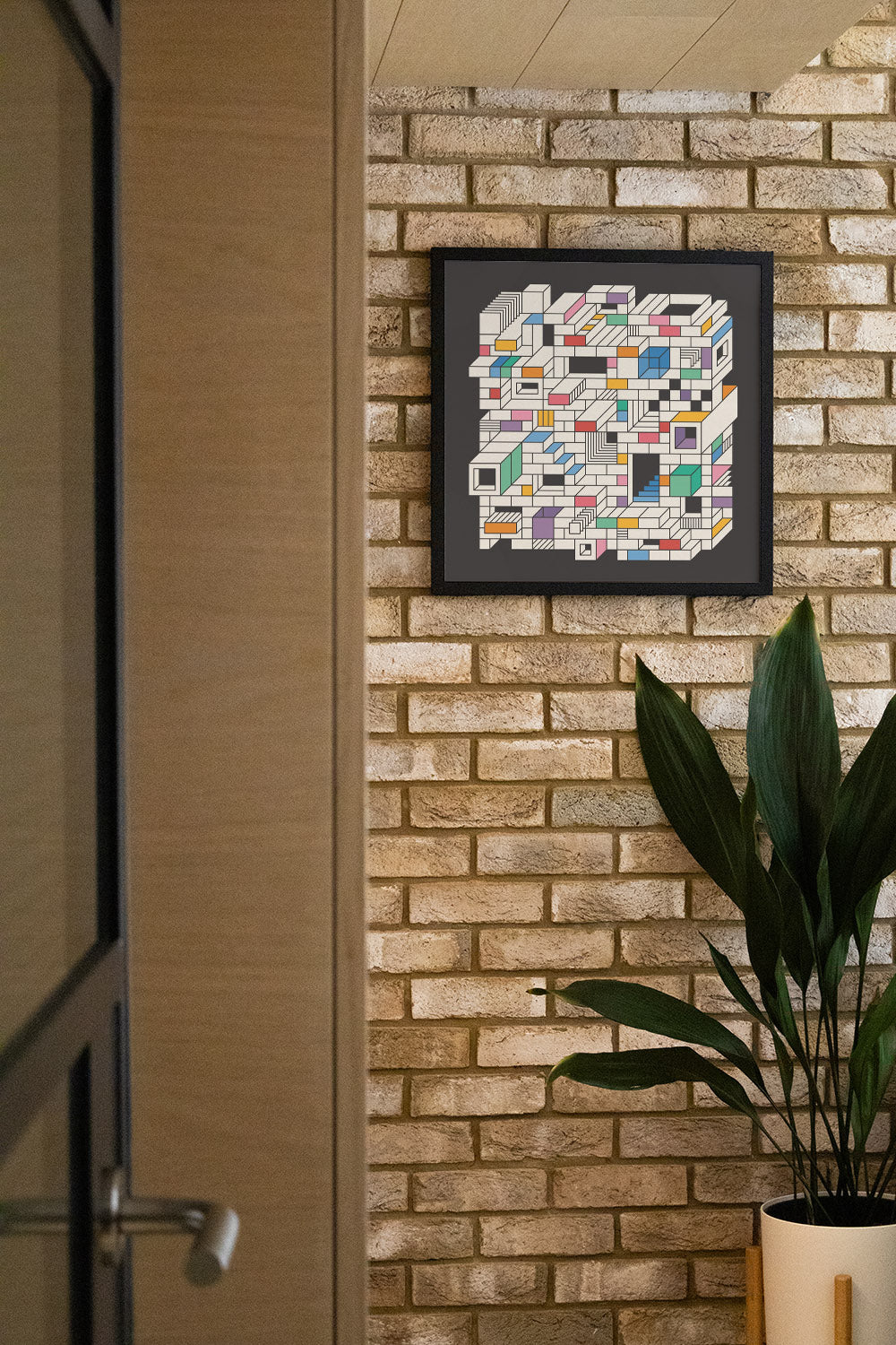 "Mental Block 06" by Rick Crane, fine art print in white frame, displayed in a stylish interior setting. |type=lifestyle|