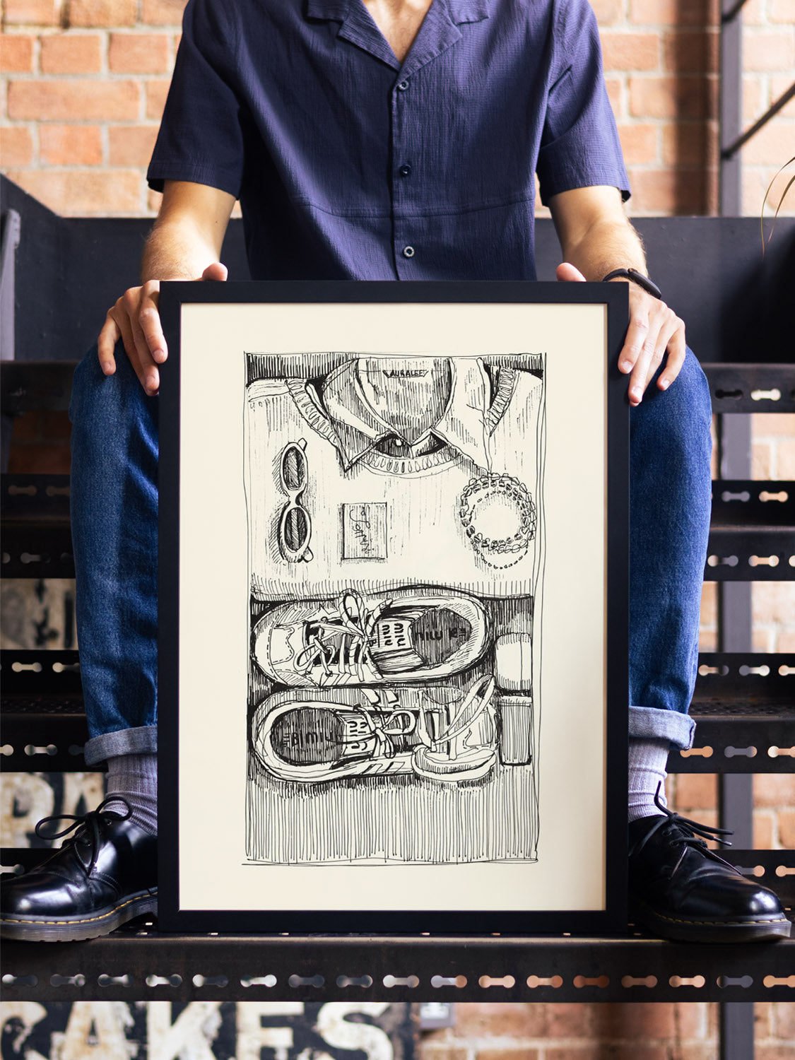 "Daily Flat Lays" by Emma Louise, fine art print in black frame displayed in a styled interior setting. |type=lifestyle|