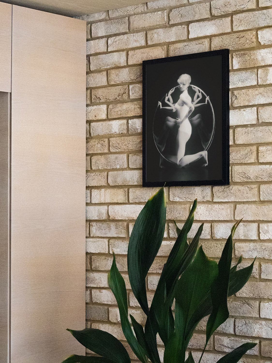 "Dancer in the Dark" by denisa rahma, fine art print in black frame displayed in modern interior setting.