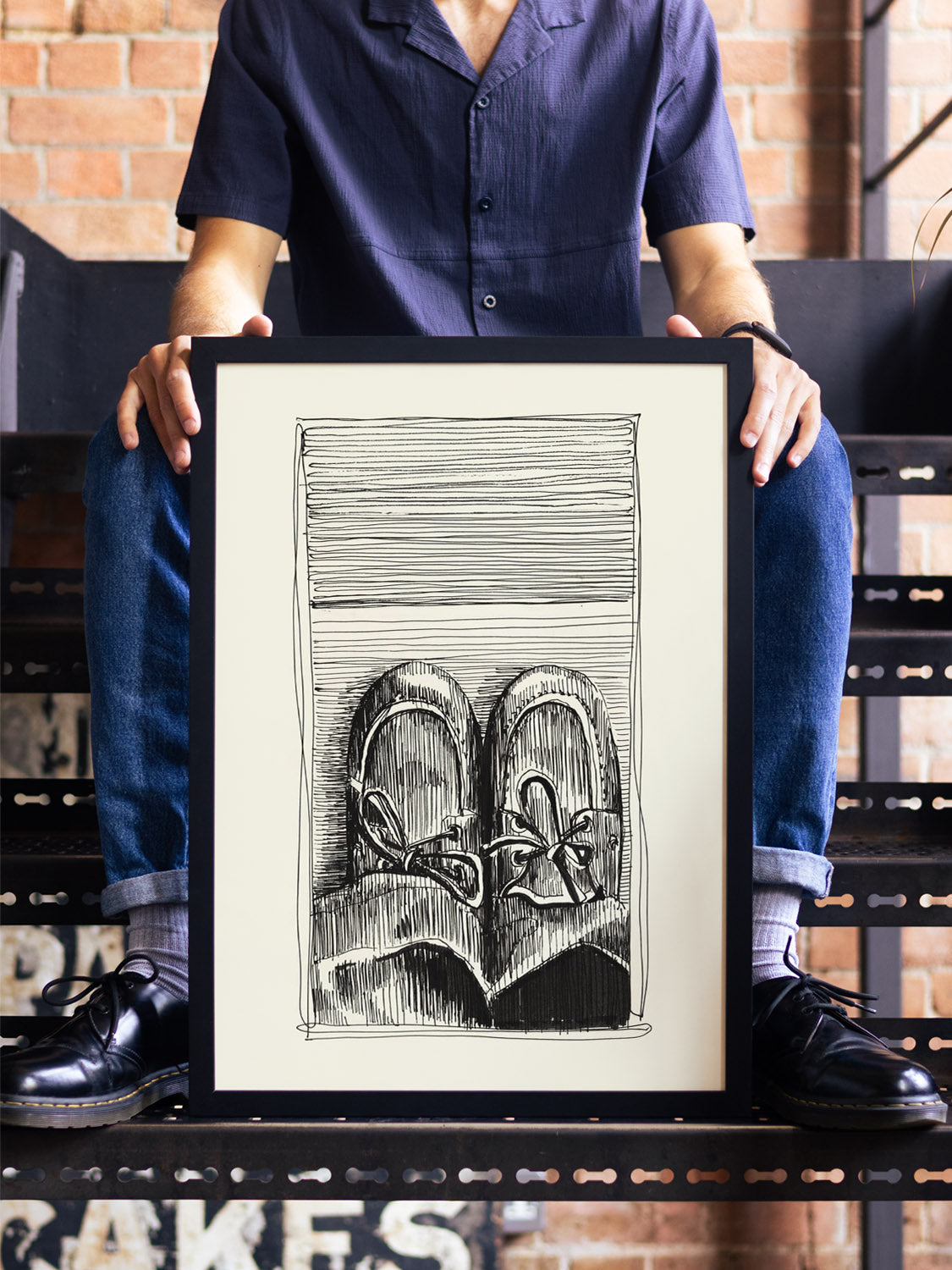 "Shoes + Jeans" by Emma Louise, fine art print in black frame displayed in a styled interior setting. |type=lifestyle|