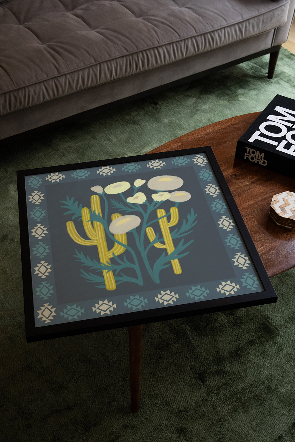 Sophia Sky's "Cactus Bloom" art print in a black frame displayed in a modern interior setting. |type=lifestyle|