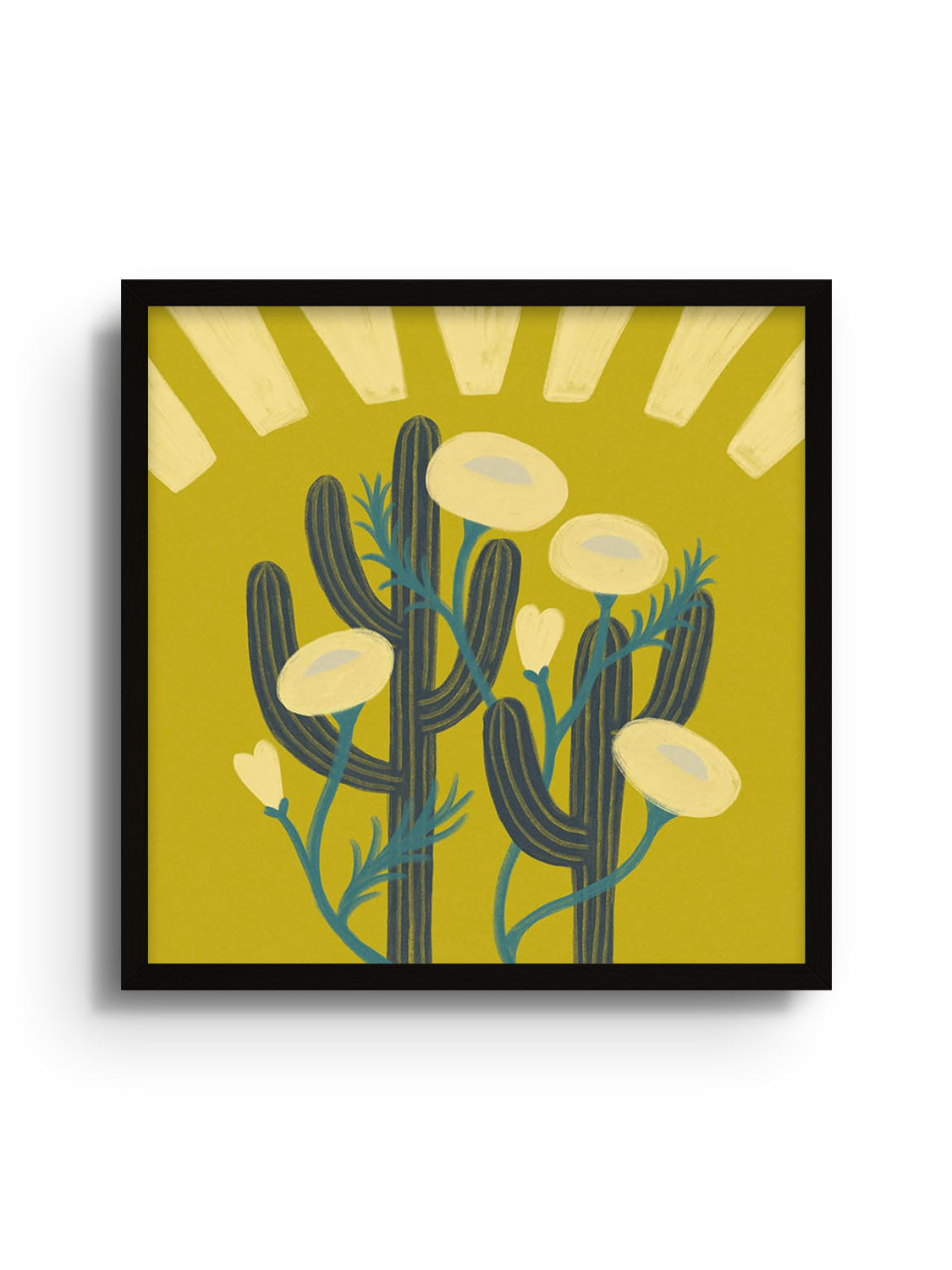 "Sunrise Cactai" by Sophia Sky fine art print in black frame, showcasing cactus under sunrise. |frame=Black Frame|