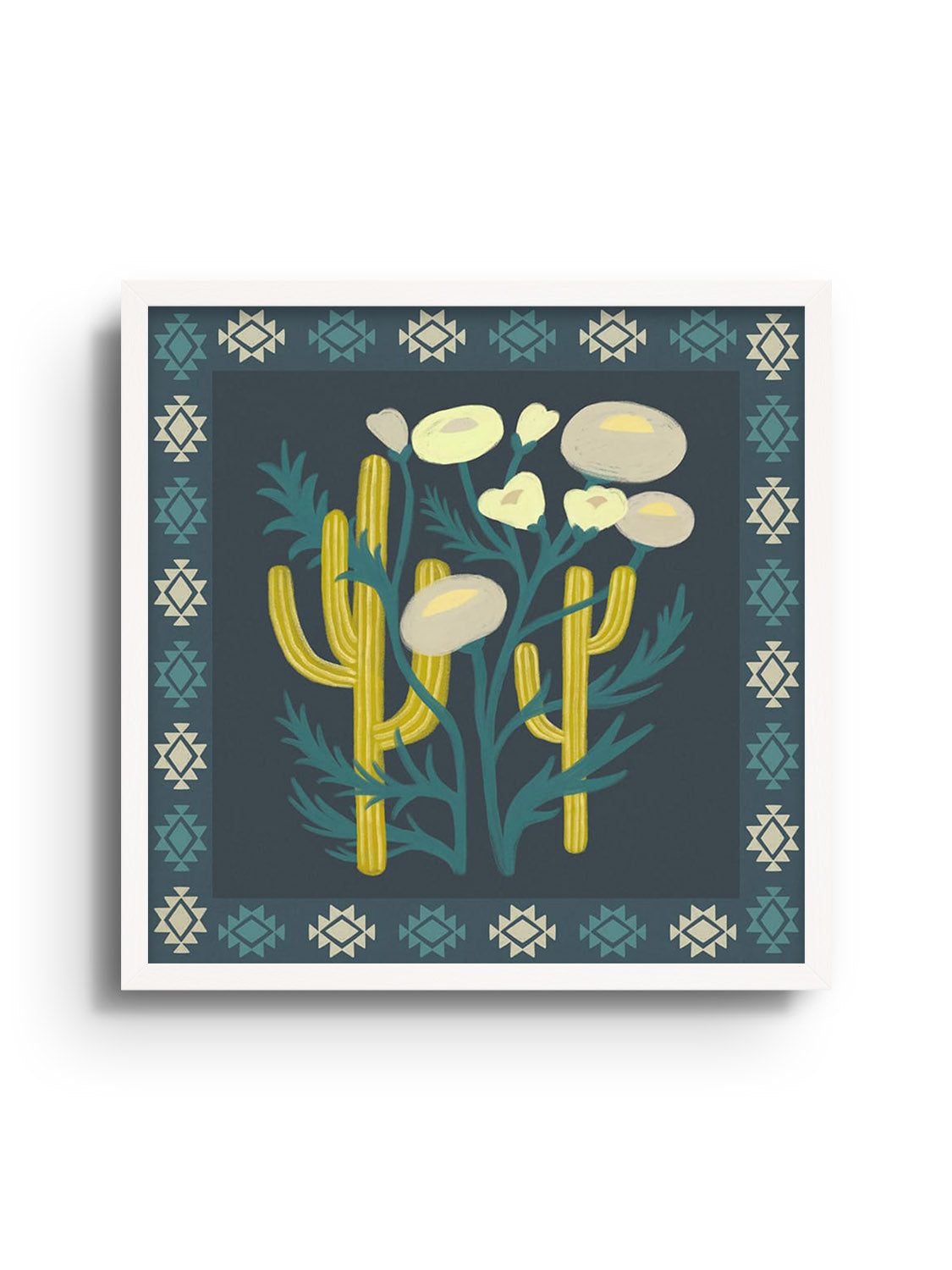 "Cactus Bloom" by Sophia Sky fine art print in white frame displays colorful desert flora. |frame=White Frame|