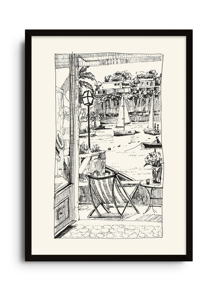 "Balcony In Italy" fine art print by Emma Louise in a black frame. |frame=Black Frame|