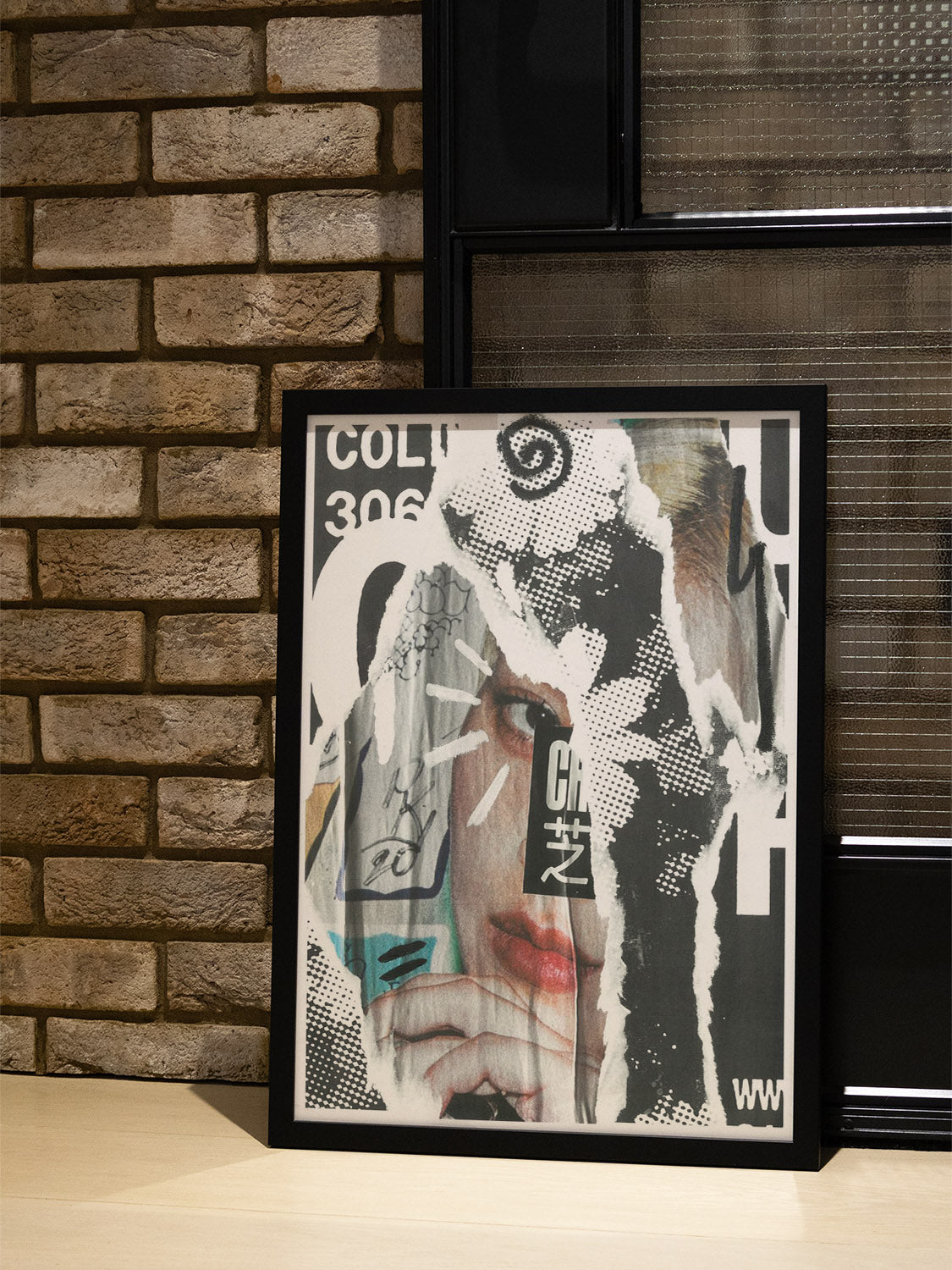 "MY CITY" fine art print by Chico Leong in black frame in styled interior setting.