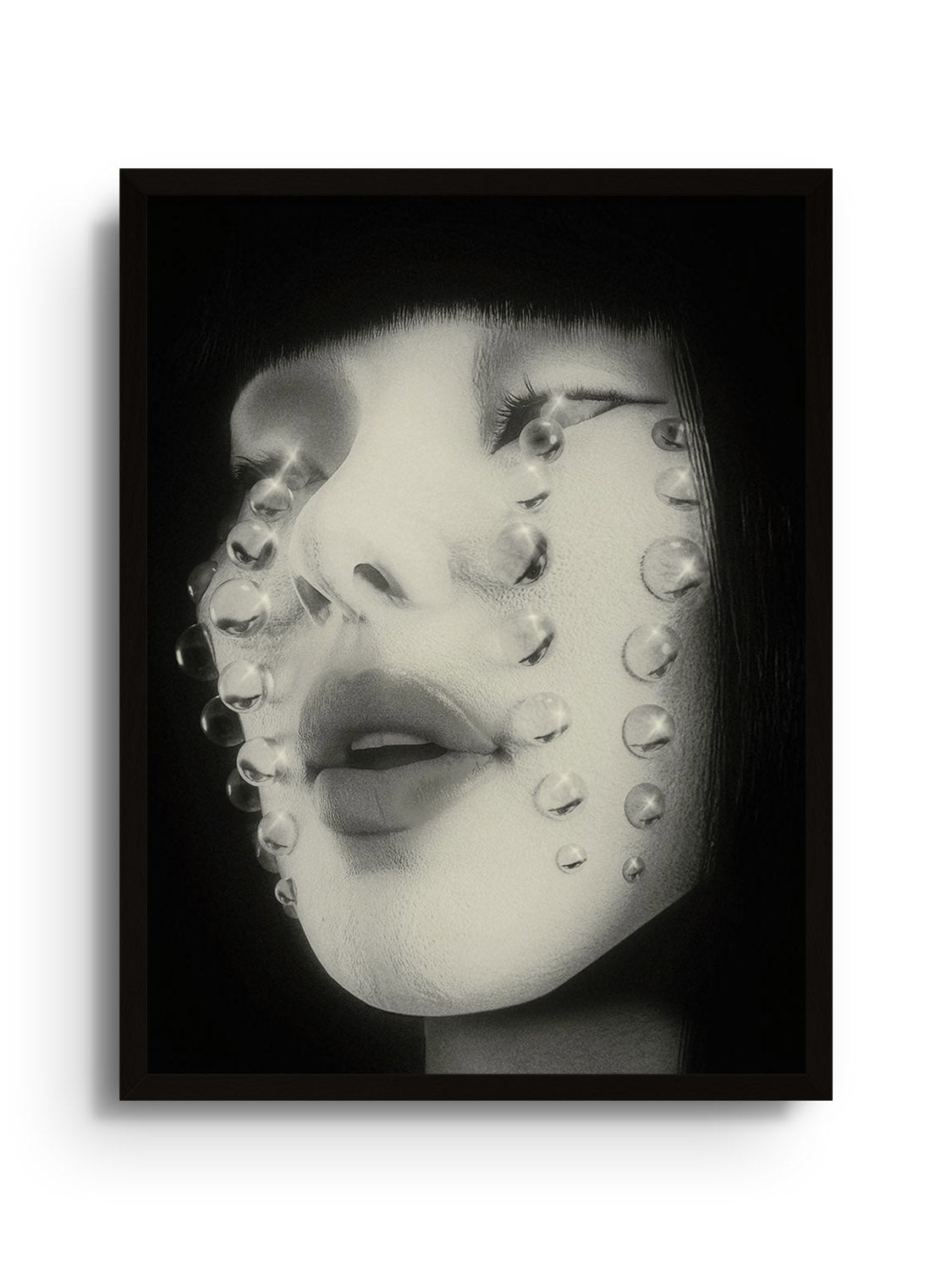 Fine art print "Tears of Joy" by Denisa Rahma in black frame, showcasing elegant artistry in framed wall decor.