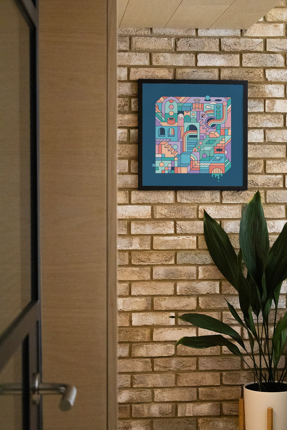 "Mental Block 1" by Rick Crane fine art print in white frame, displayed in styled interior setting. |type=lifestyle|