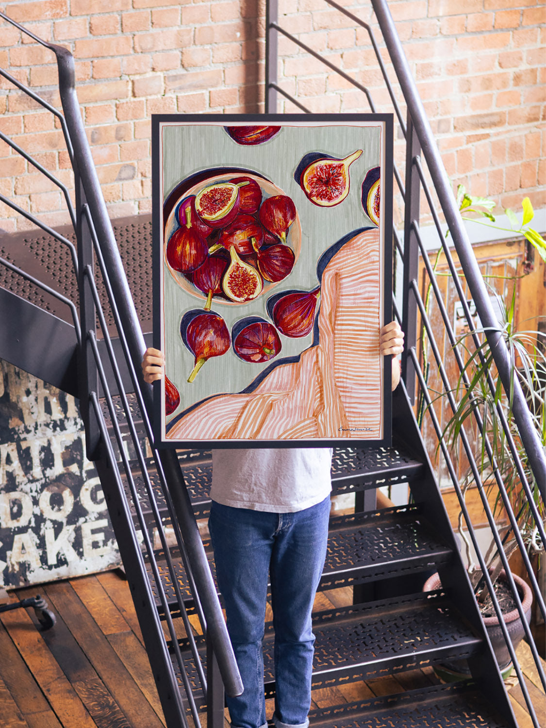 "Figs" by Emma Louise in black frame, displayed in a styled interior, showcasing a fine art print. |type=lifestyle|