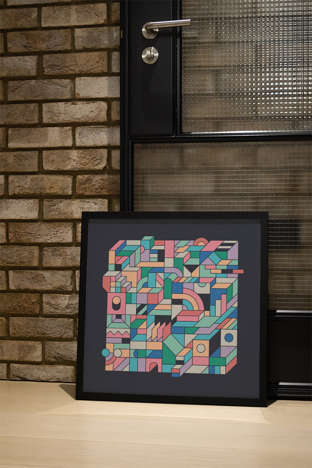 "Mental Block 10" by Rick Crane in stylish interior, displayed in a black frame. |type=lifestyle|
