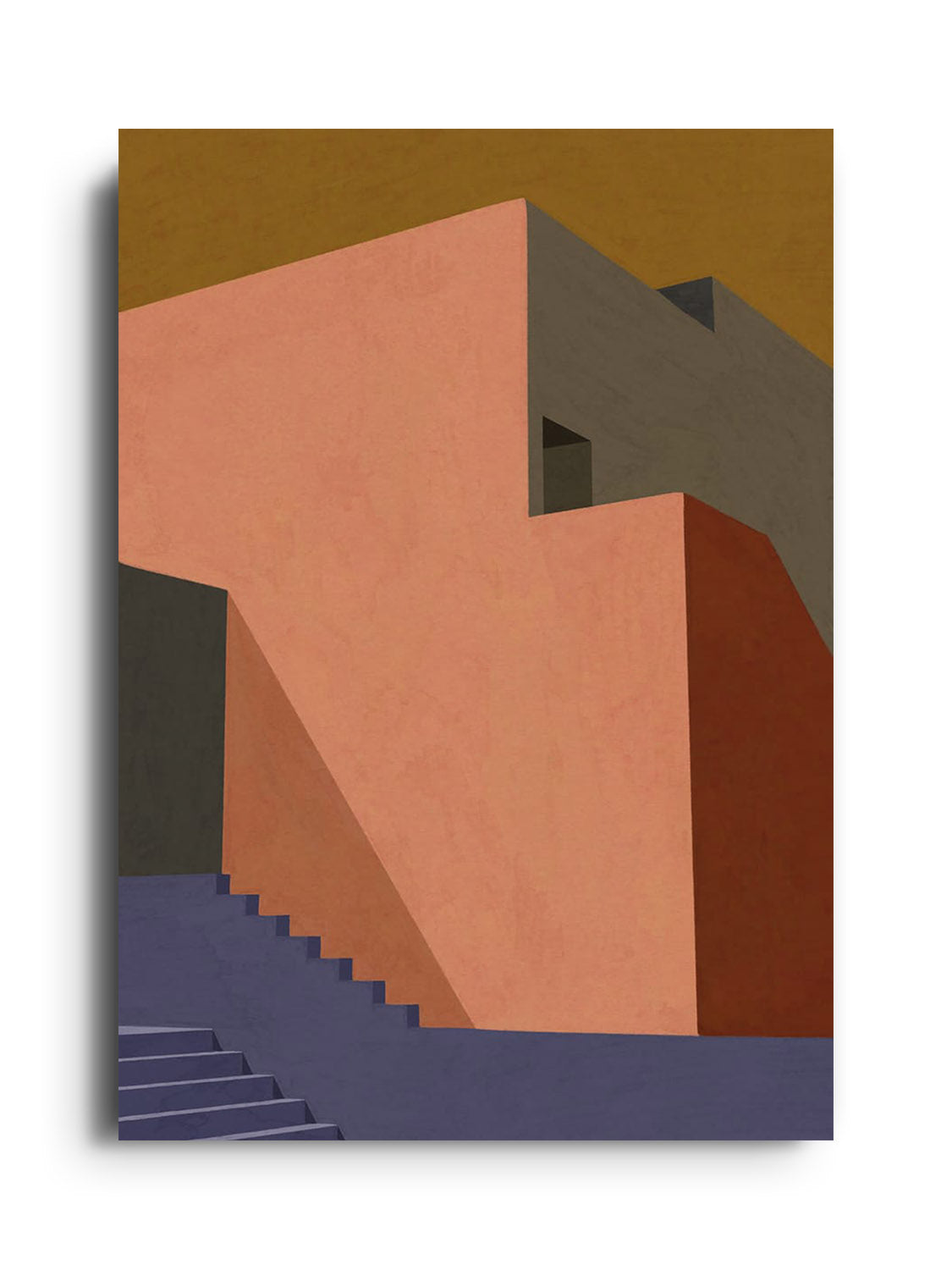 "The Pink Wall Behind The Blue Staircase" art by Sophie Deller, unframed print displayed |frame=Unframed|