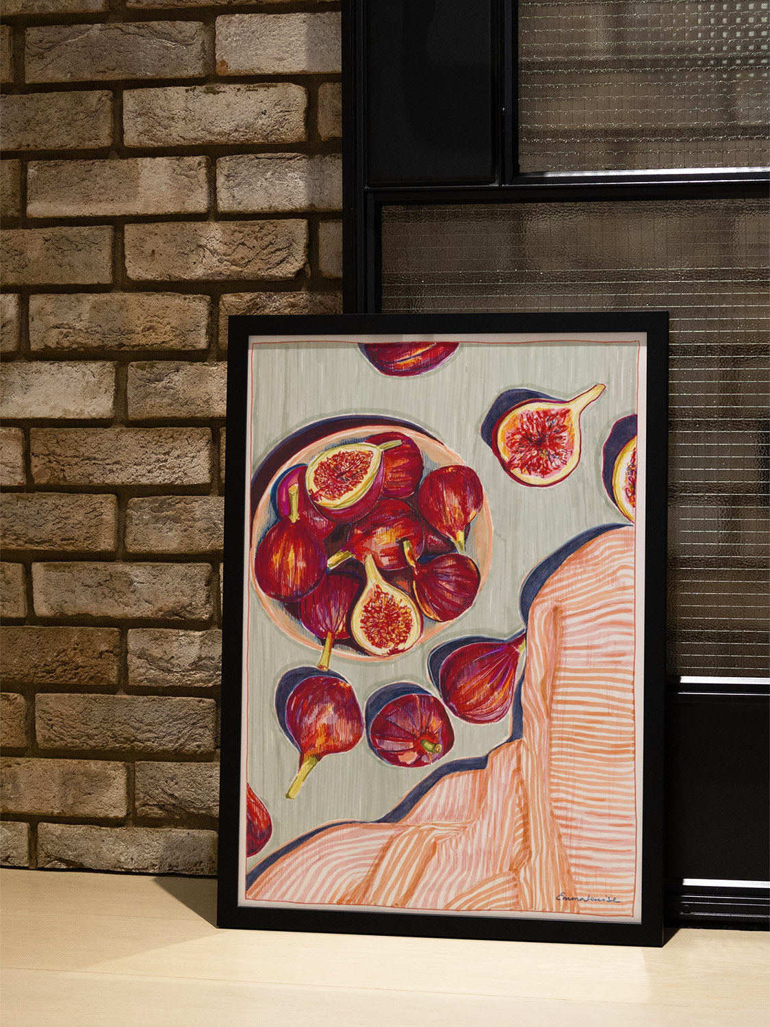 "Figs" by Emma Louise, fine art print in black frame, displayed in styled interior setting. |type=lifestyle|