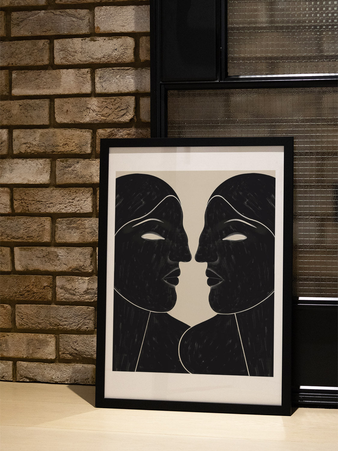 "Watching You Watching Me" by Erika Lourenço in black frame, displayed in stylish interior setting. |type=lifestyle|