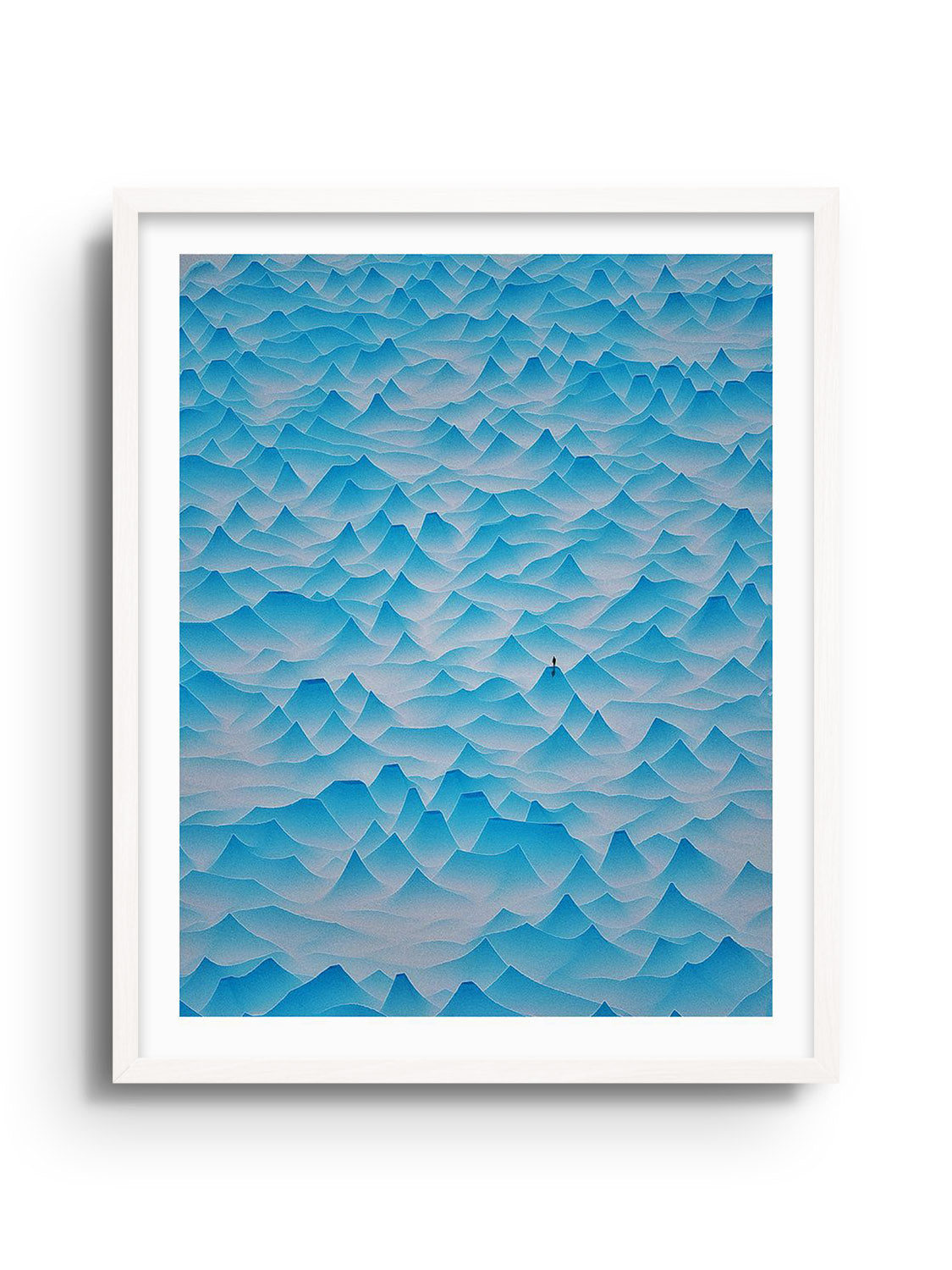 Fine art print "Paper Mountains" by Michael Strevens in white frame.