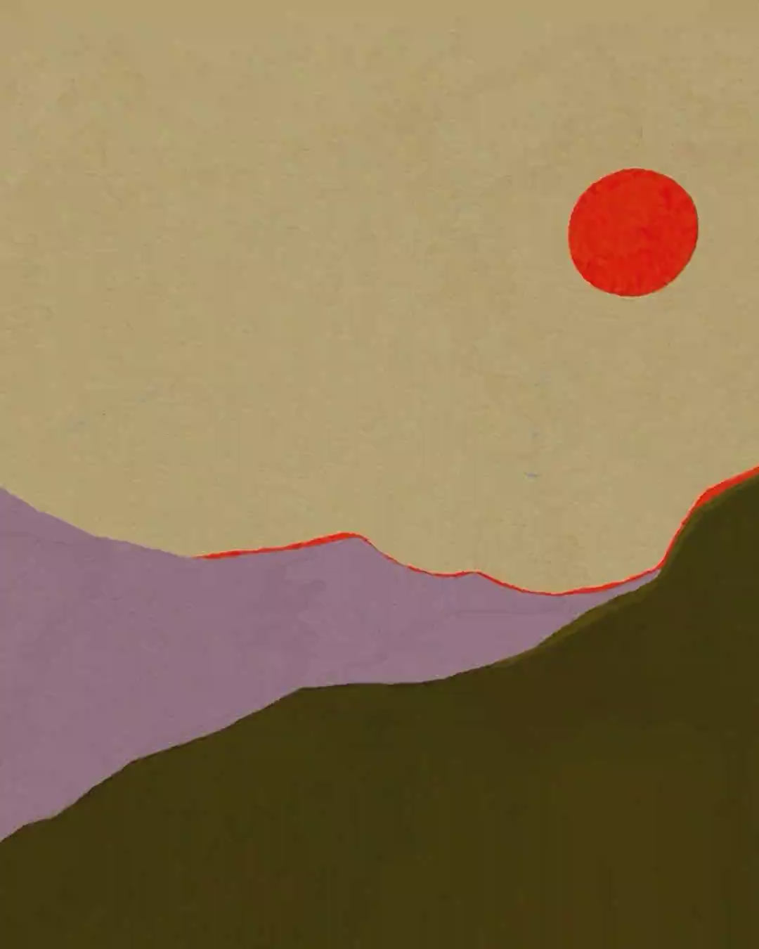 Close-up detail scan of "Golden Hour On The Mountains" by Sophie Deller