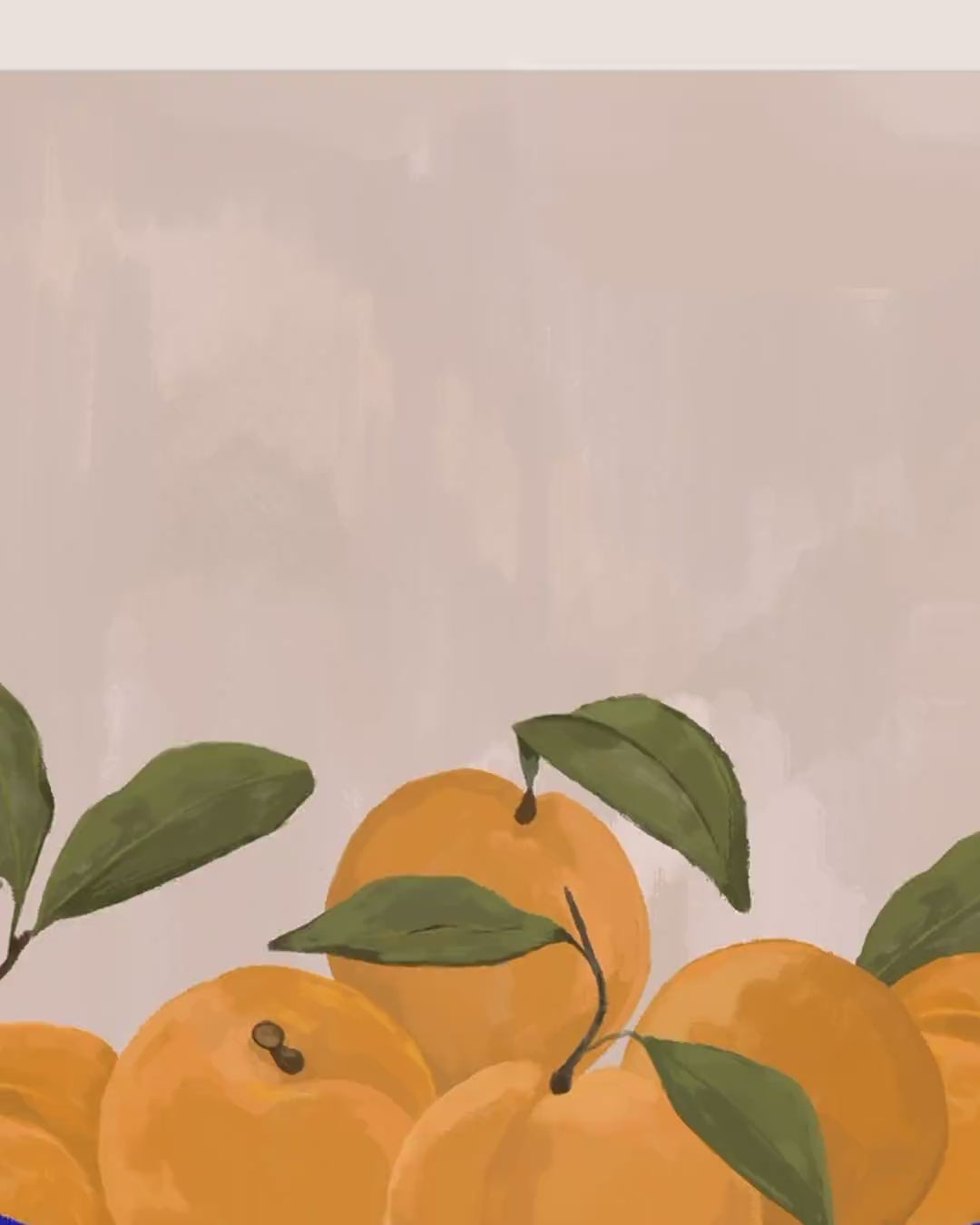 Close-up detail scan of "peaches in blue striped vase" by Frankie Penwill