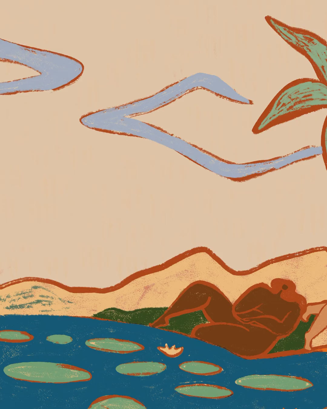 Close-up detail scan of "By The Lily Pond" by Arty Guava