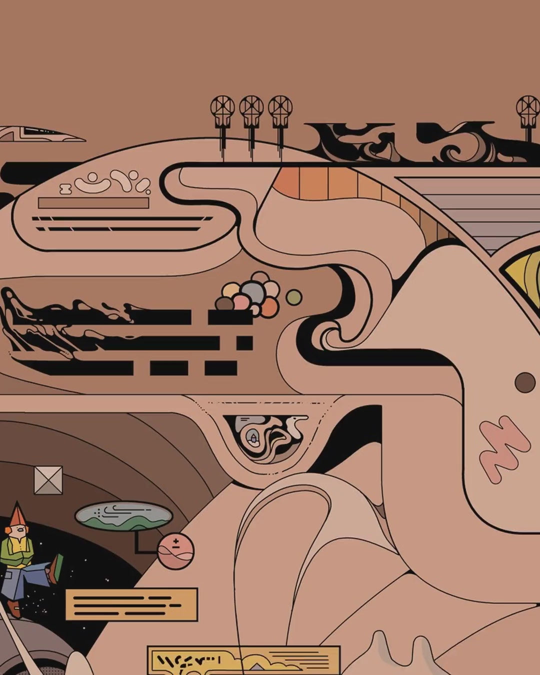 Surreal Illustration Art Print - CoffeeSpaceTime by Ori Toor