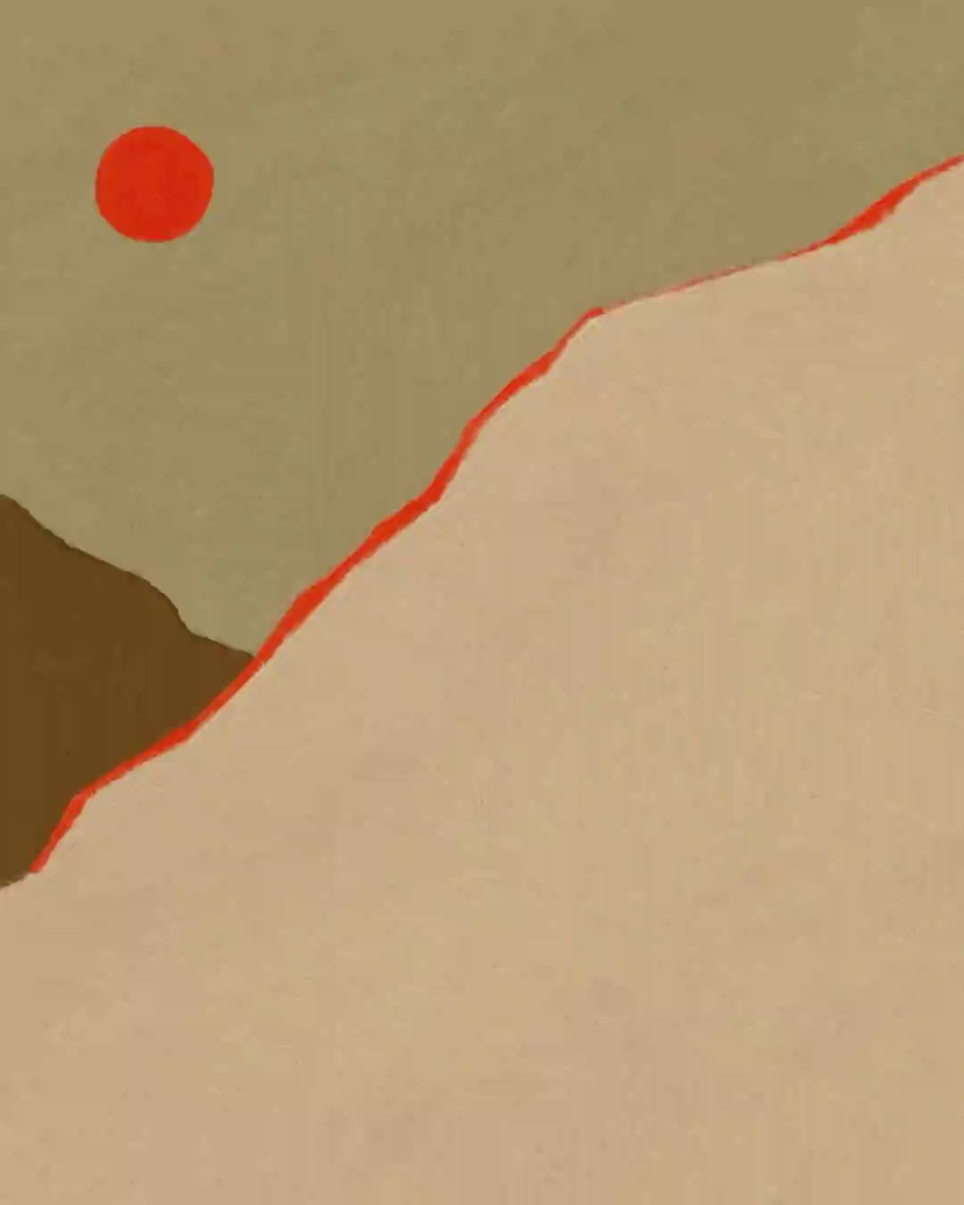 Close-up detail scan of "Red Sun On Still Sea" by Sophie Deller